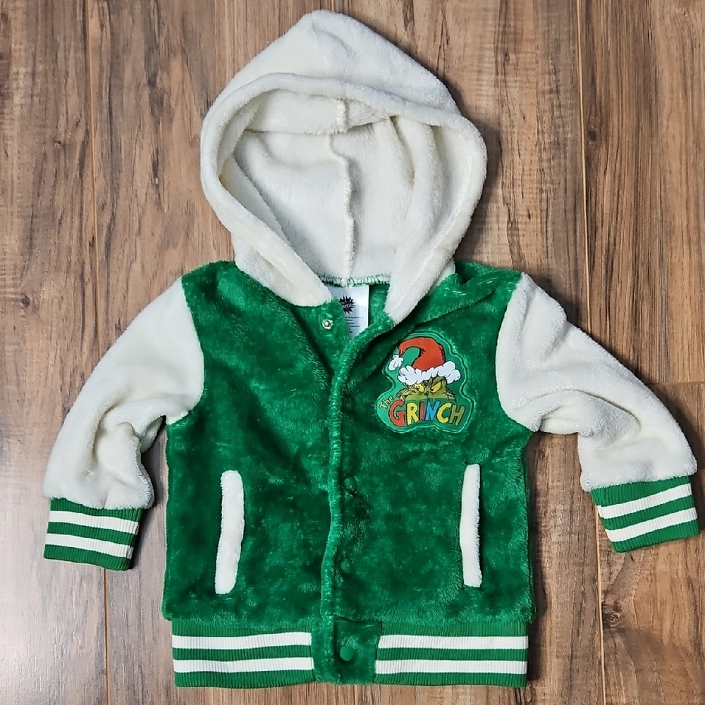 The Grinch Dr Suess Baby's Green and White Plush Hoodie 12 Month